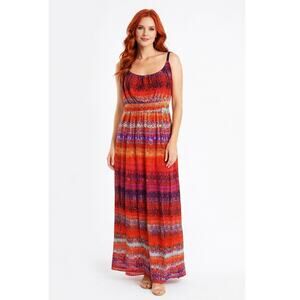 UNBRANDED Women's Colorful Maxi Dress Large Boho Striped Flowy
